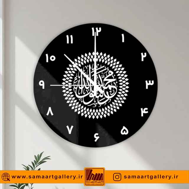 ساعت دیواری مذهبی طرح محمد رسول‌ الله(ارسال رایگان)